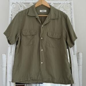 Buck Mason Shirt Mens Medium Green Deuce Coup Camp Collar Short Sleeve Button Up